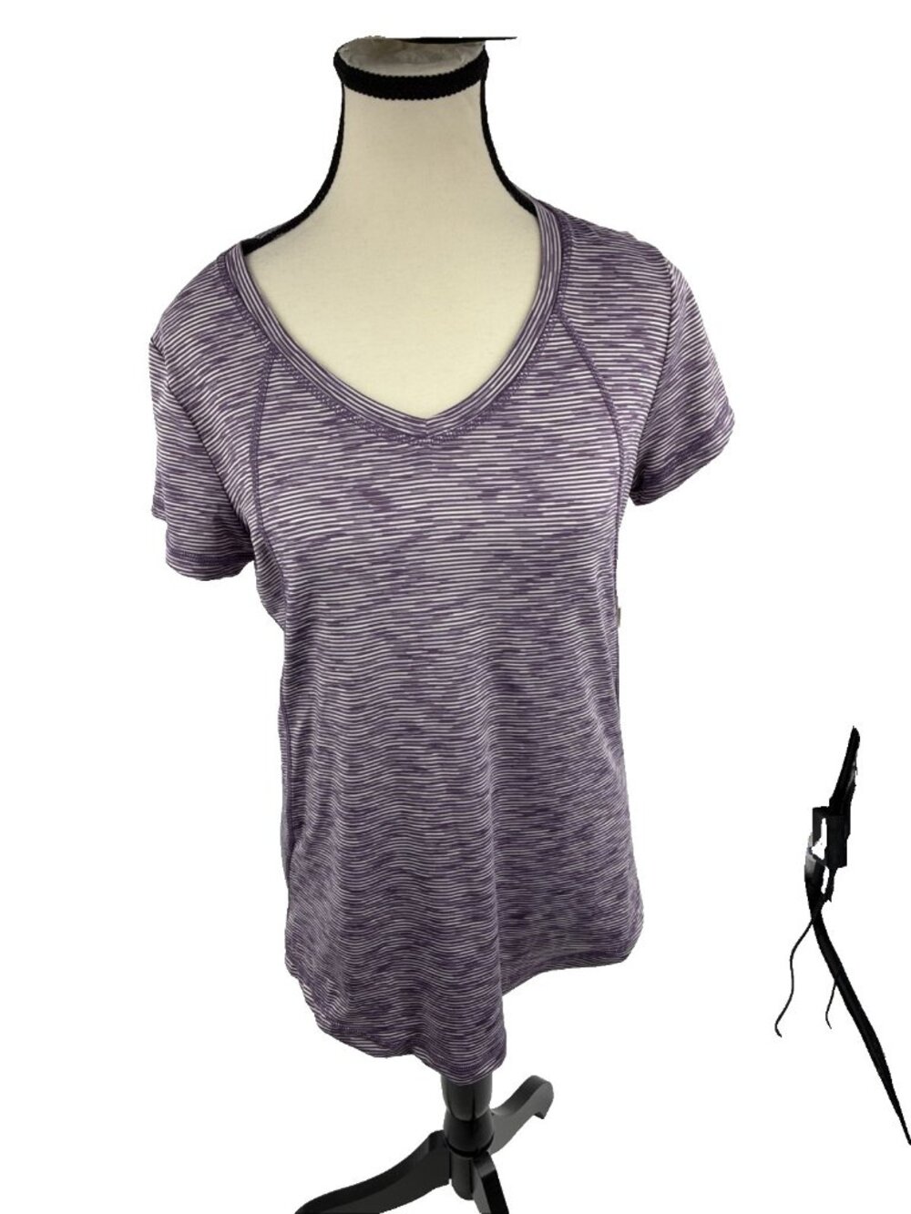 Xersion Womens Performance Tee XS Purple Striped Everair V Neck Active